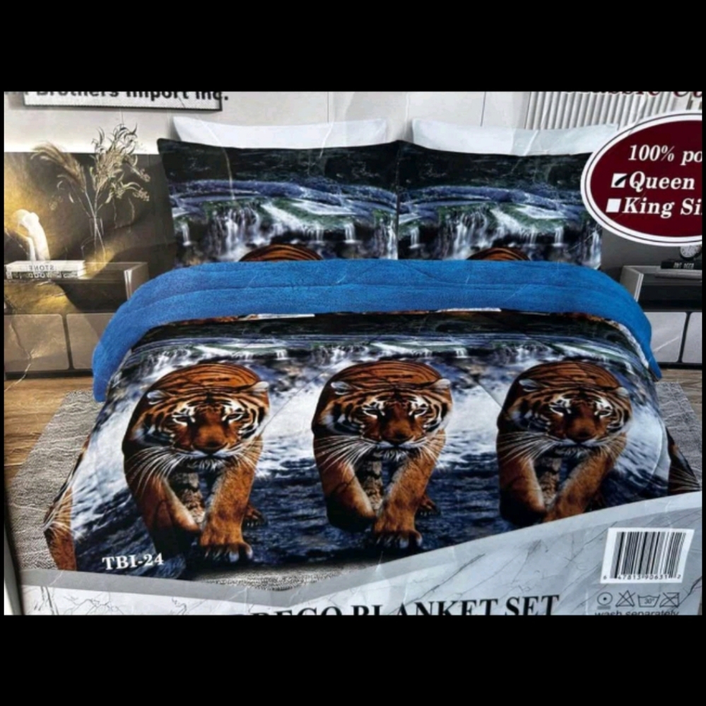 Tiger Print Bedding Set - Blue and Black